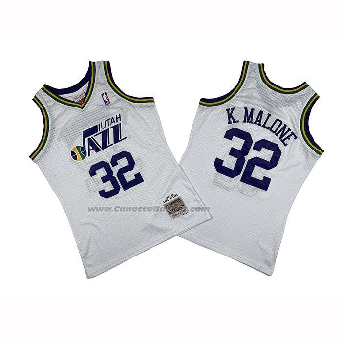 Maglia Utah Jazz Karl Malone No 32 Mitchell & Ness 1991-92 Bianco